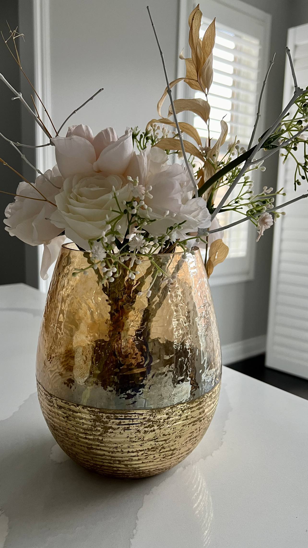Gold Vase / Planter with Artificial Flowers thumbnail