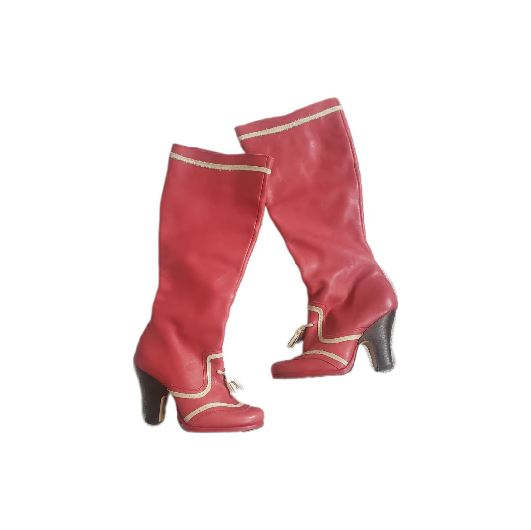 Red Leather Knee High Fly London - Western / Victorian image indicator(2)