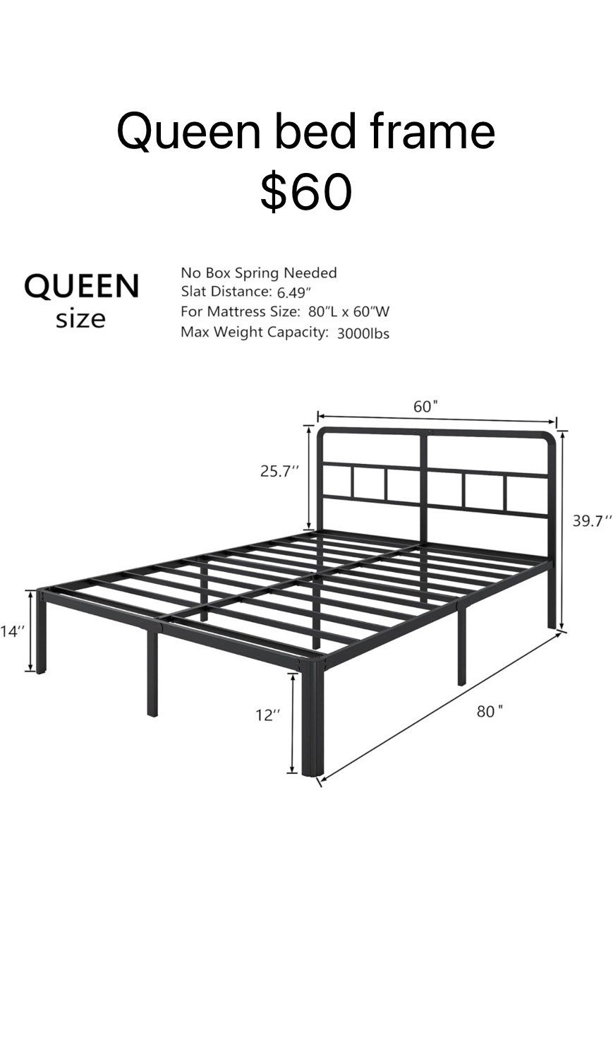 🥕 Queen bed frame - Moving sale
