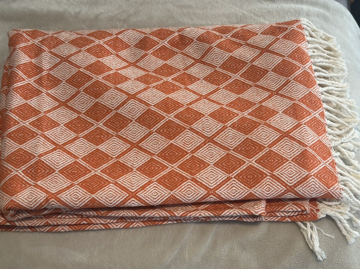 Woven patterned throw blanket • orange and cream image indicator(3)