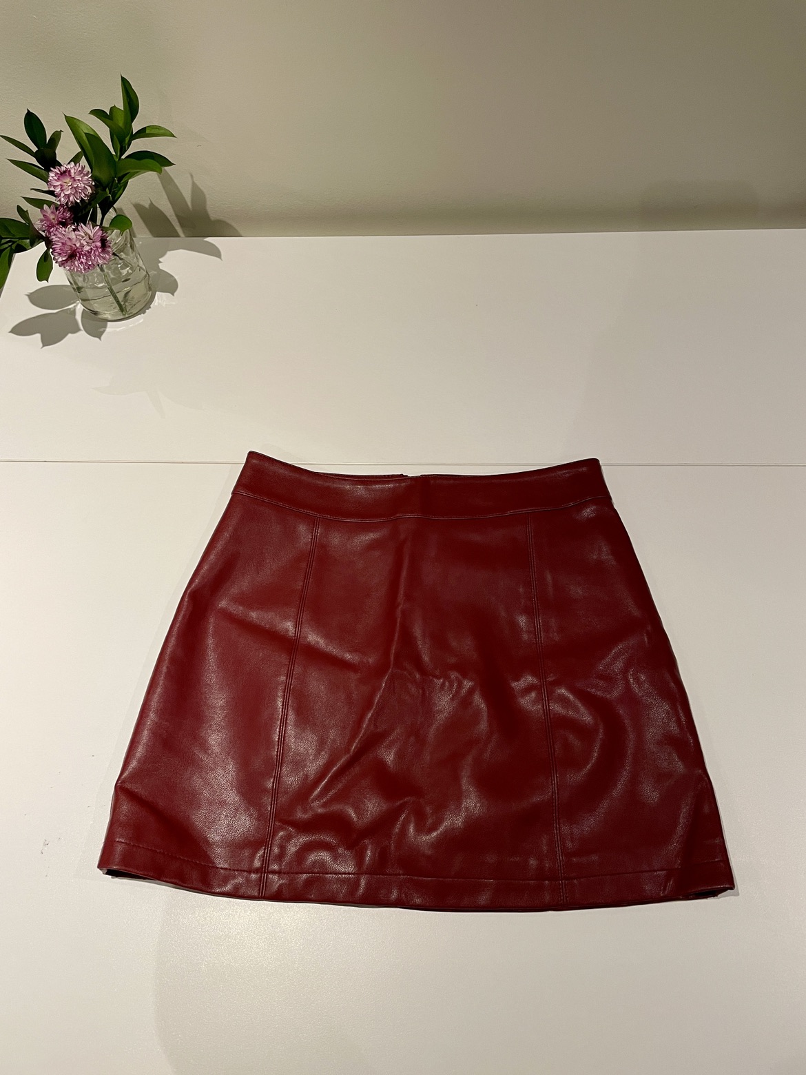 Burgundy Pleather Mini Skirt Women Medium, Forever 21 thumbnail
