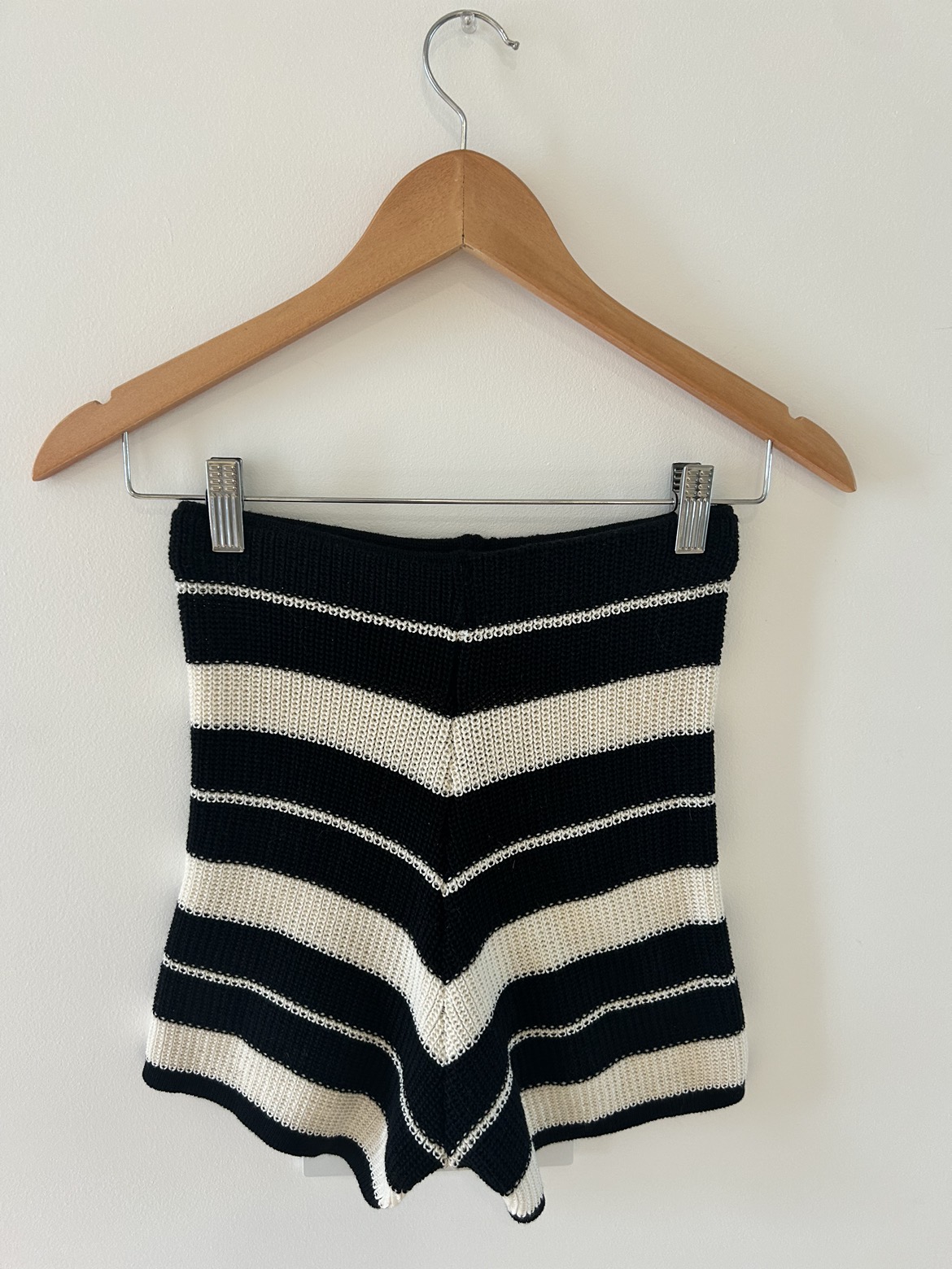 Handmade High Waisted Knit Cream and Black Stripe Shorts - photo 4