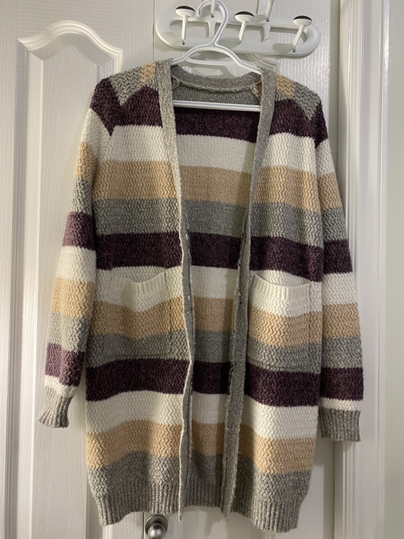 Dual Pocket Striped Pattern Wool Cardigan - photo 2