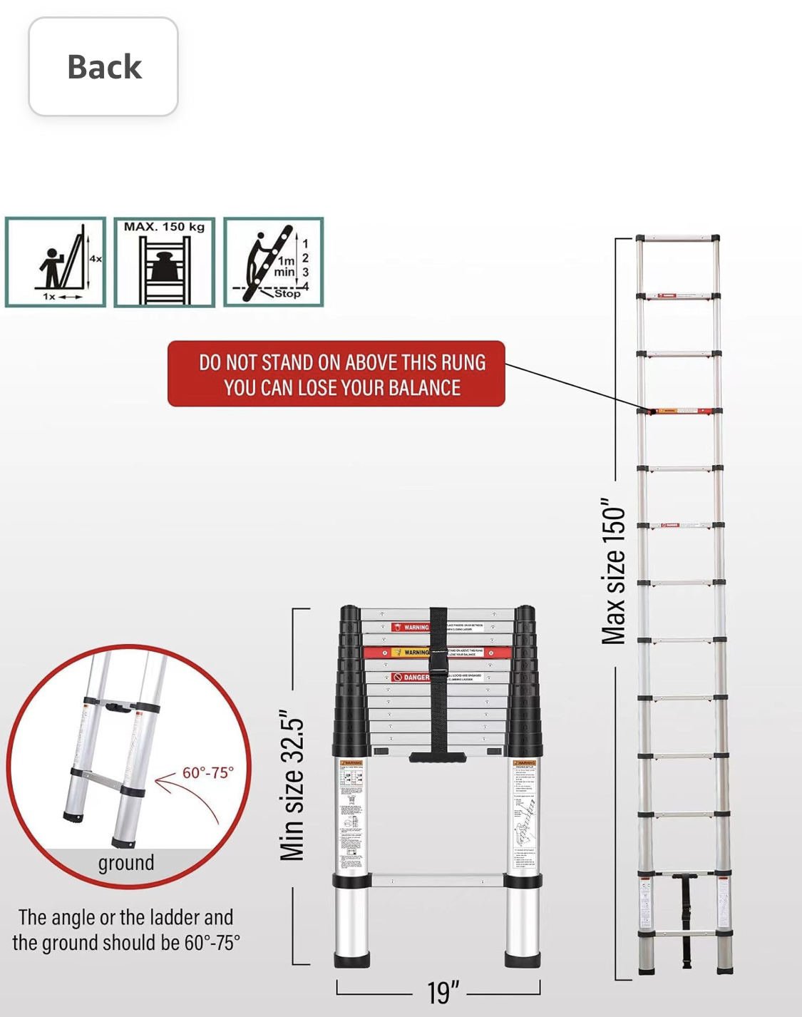 Telescoping Ladder Aluminum 330lb capacity for Household/Hobbies - photo 2