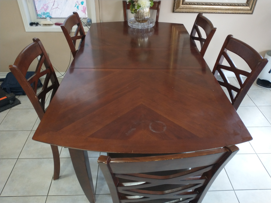 Hardwood table with insert and 6 chairs