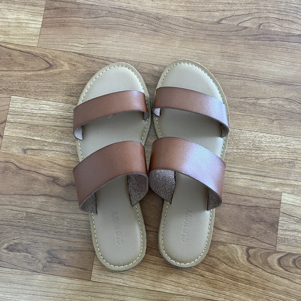 Old Navy Faux Leather Slide Sandals in Cognac Brown thumbnail