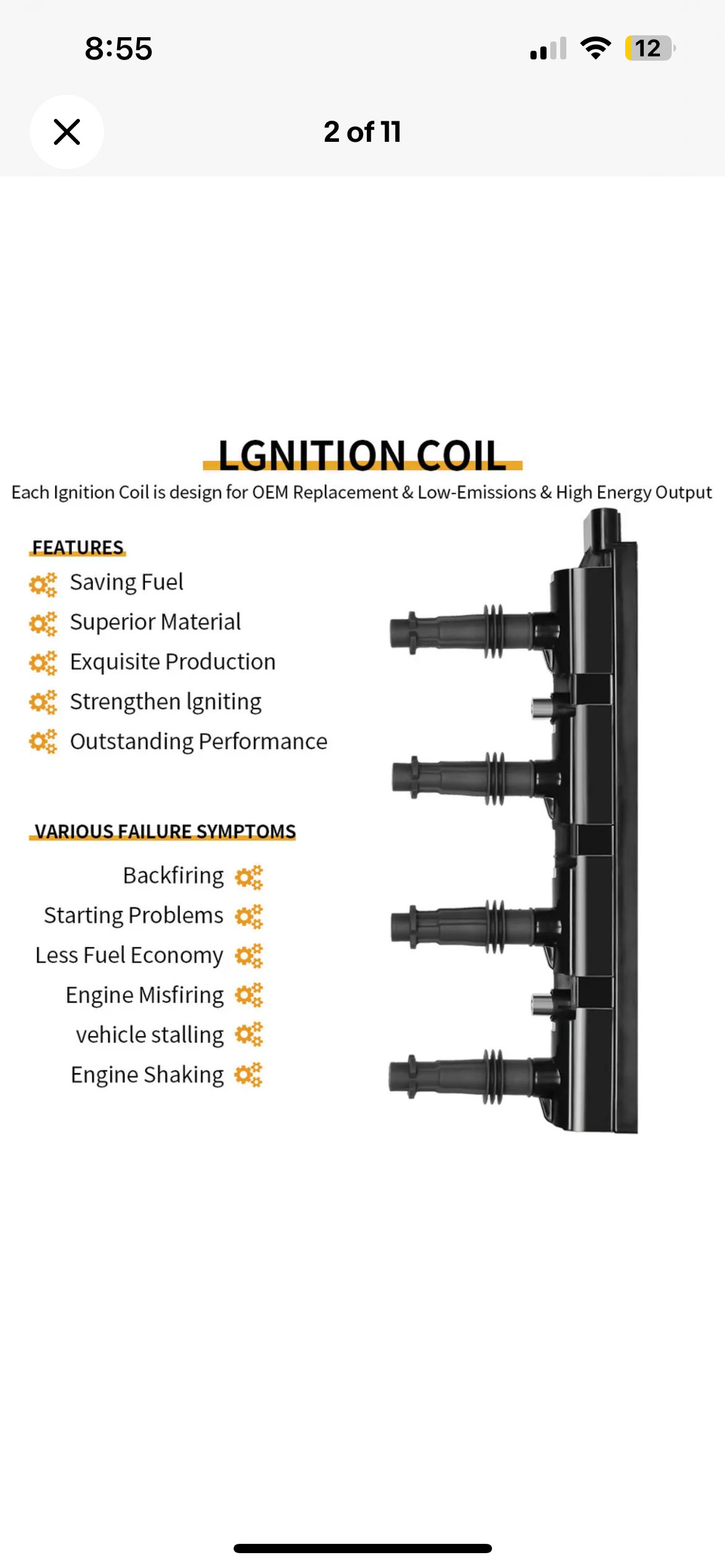 UF669 Ignition Coil,4 Spark Plug BuickEncoreChevyCruzeSonicTrax - photo 2