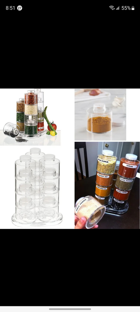 12,  5-oz Spice Jars- stackable and rotating