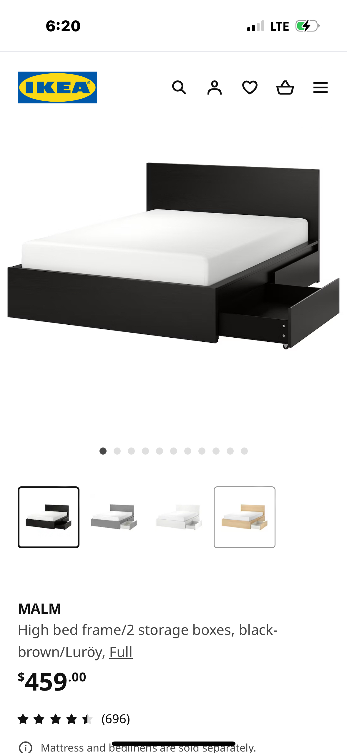 full sized bedframe, headboard,two drawers and mattress thumbnail