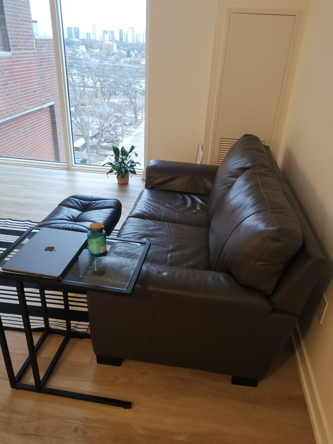 100% genuine cow leather couch and footstool ottoman thumbnail