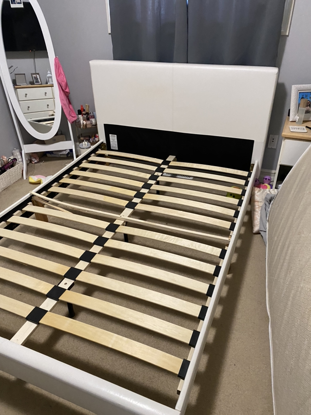 White full size bed frame w/ mattress - photo 2