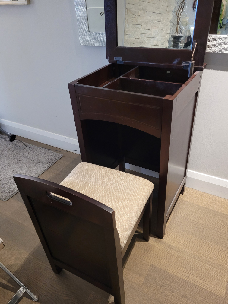Makeup Vanity Set with Fold-Down Mirror and Hidden Chair image indicator(3)