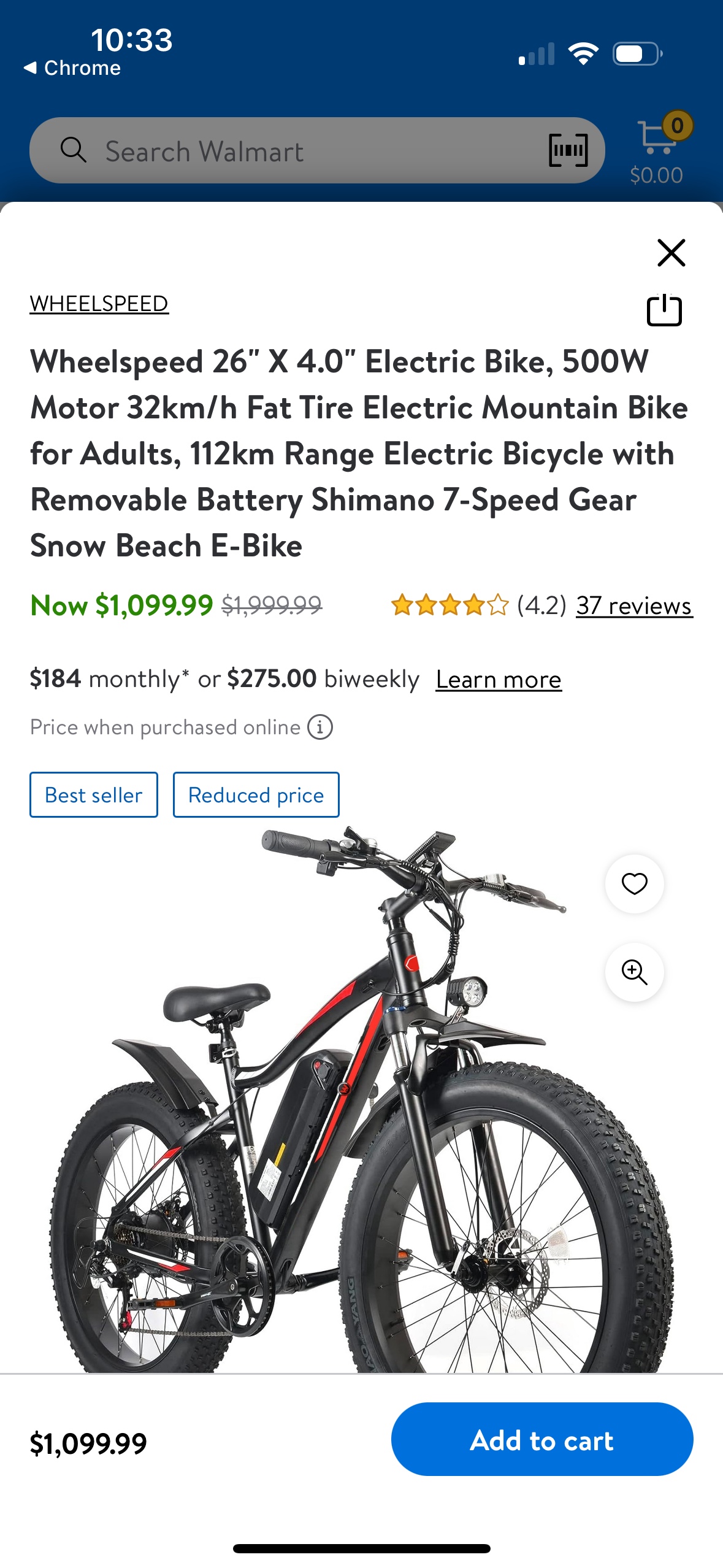 Wheel speed E-Bike 26”x4”