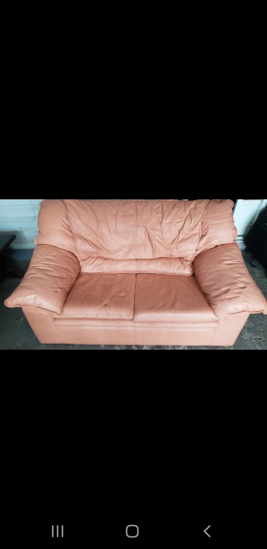 All Leather Loveseat Salmon Coloured thumbnail