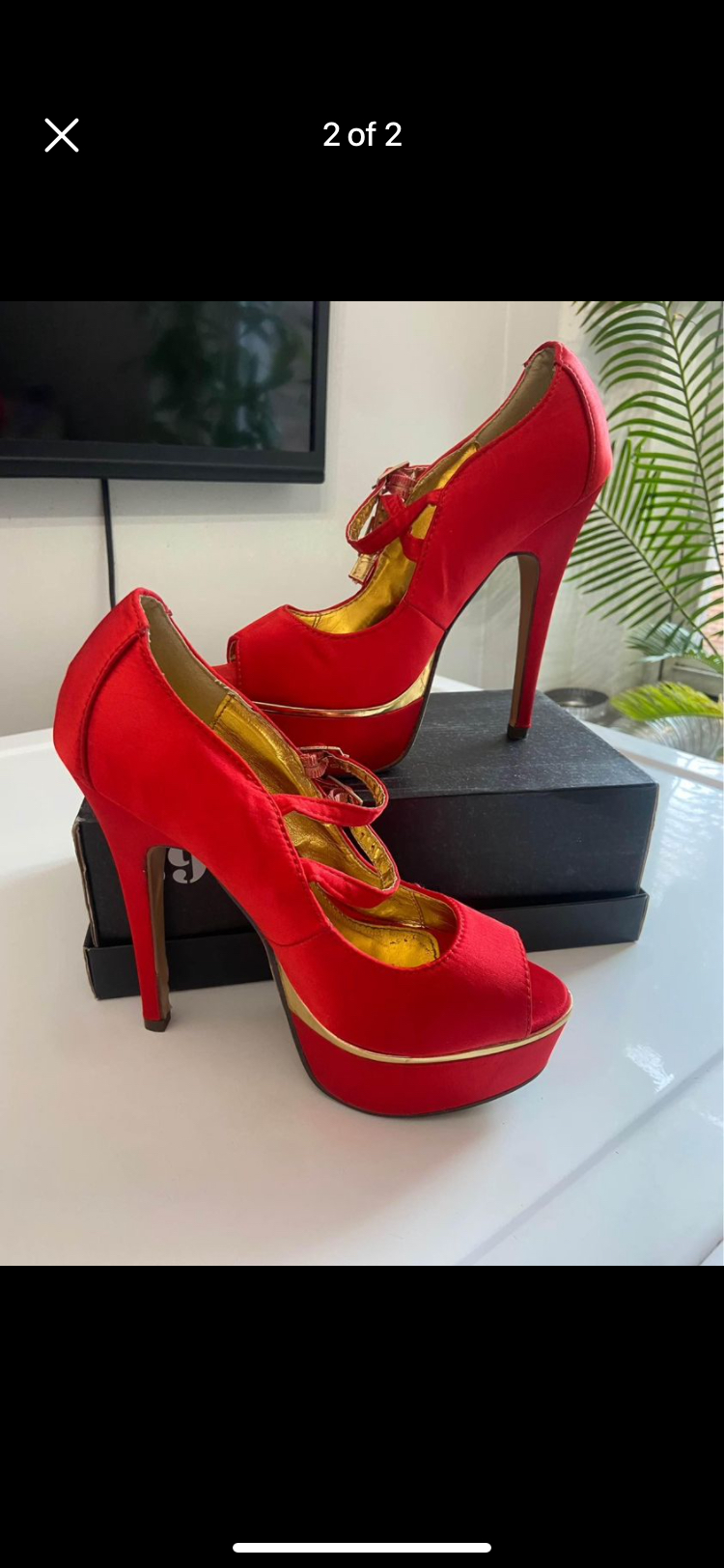 Open toe Red heels. thumbnail