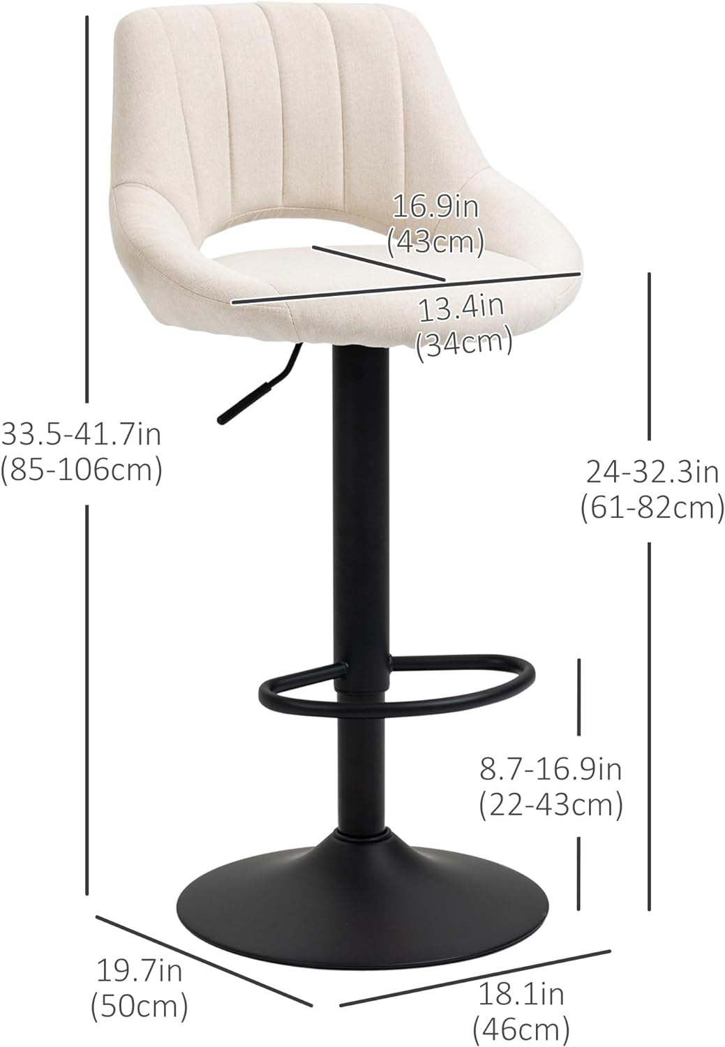 Bar Stools Set of 2 with Adjustable Height