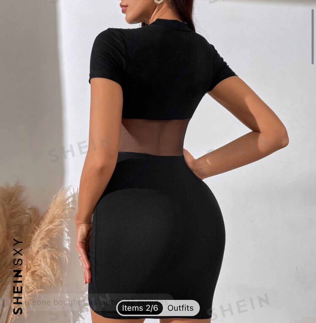 SHEIN SXY Mesh Insert Mock Neck Bodycon Dress image indicator(3)
