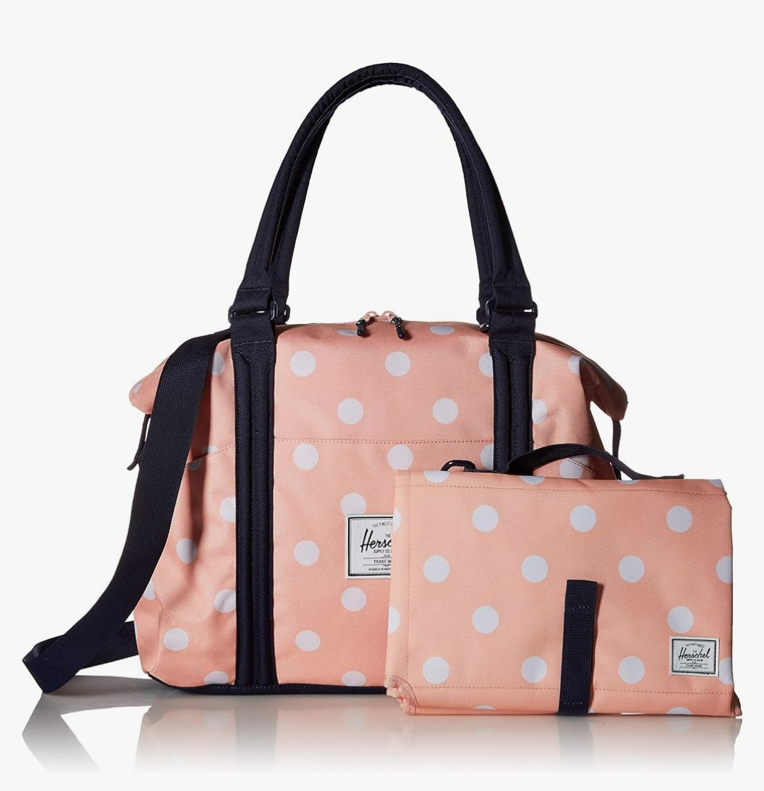 Herschel Supply Co Peach Pink Polka Dot Diaper Bag w Change Mat image indicator(5)