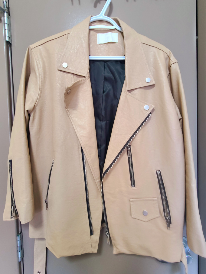 beige leather jacket