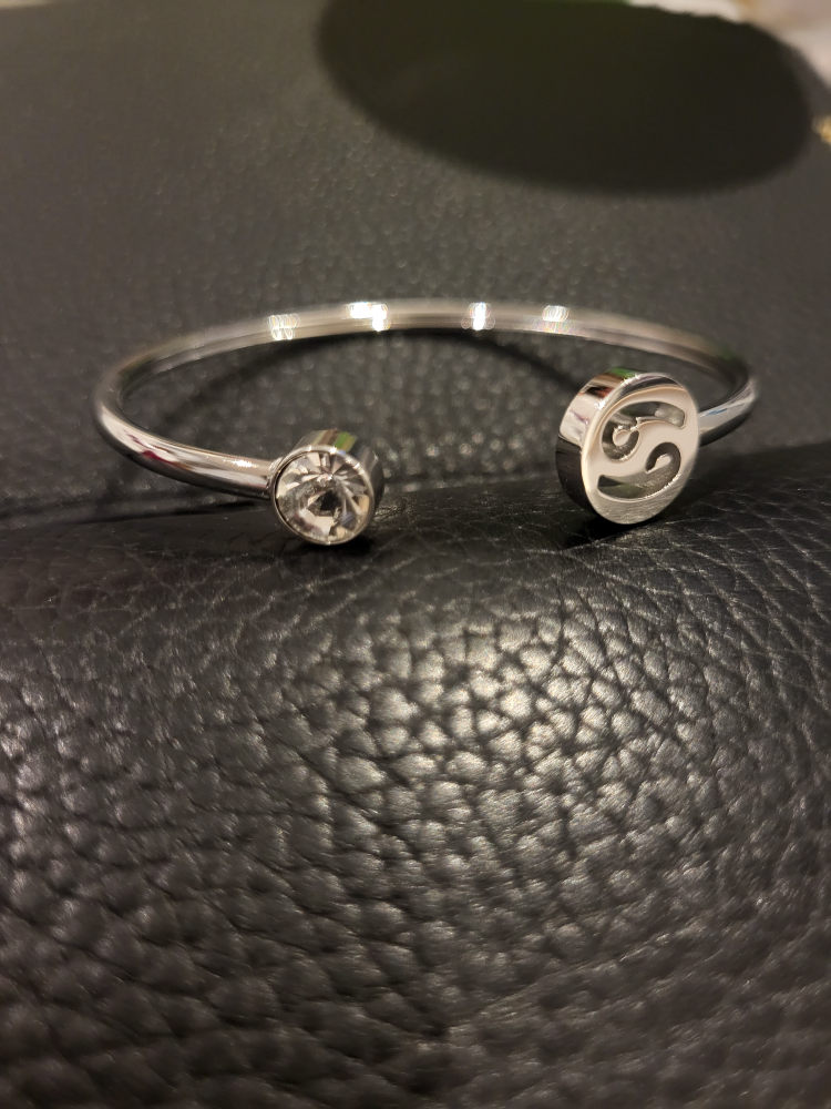 Stainless Steel Cancer Bangle with Clear Crystal image indicator(3)