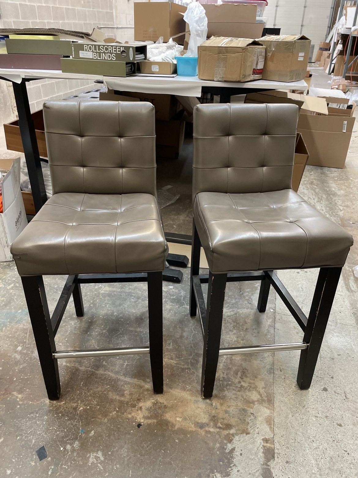 Pair of synthetic leather Countertop height stools with back