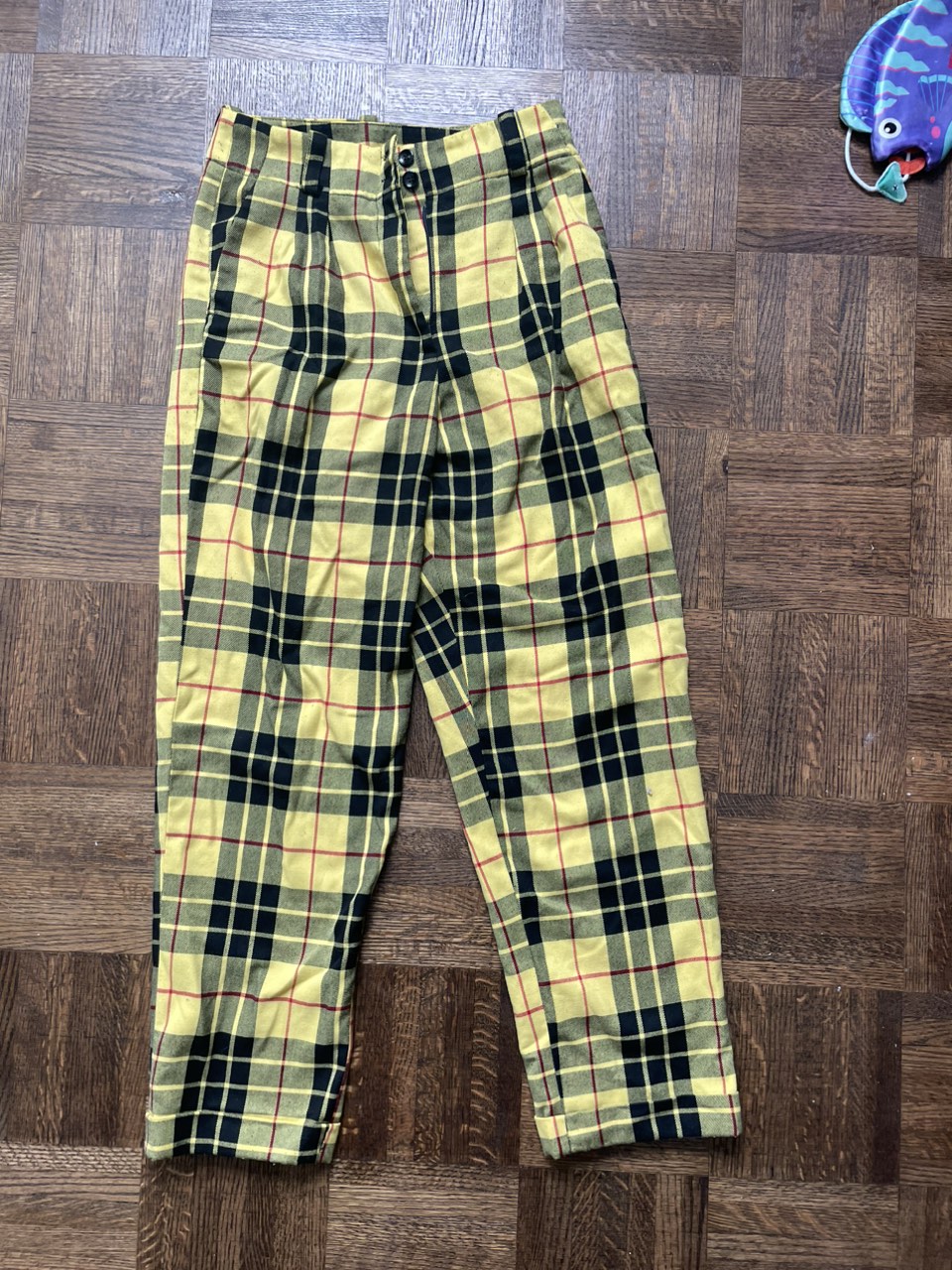 Yellow plaid dress pants