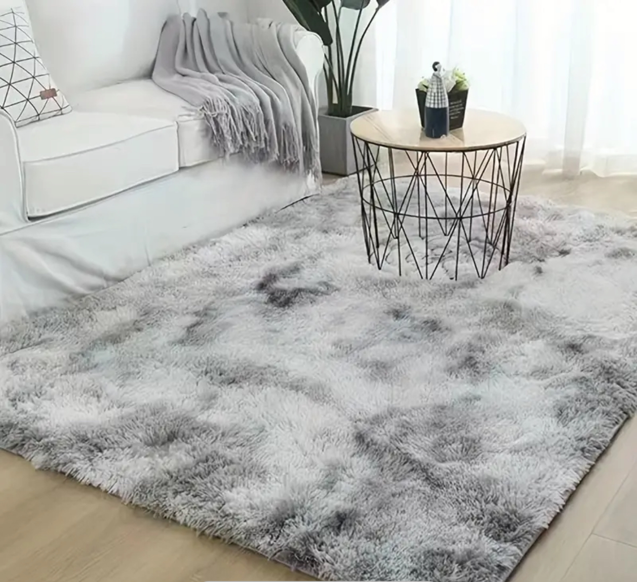 Soft and Fluffy Light grey and White Area Rug thumbnail