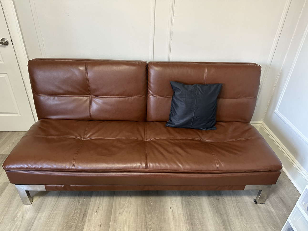 Moving sale: Brown Faux Leather Futon Convertible Sofa