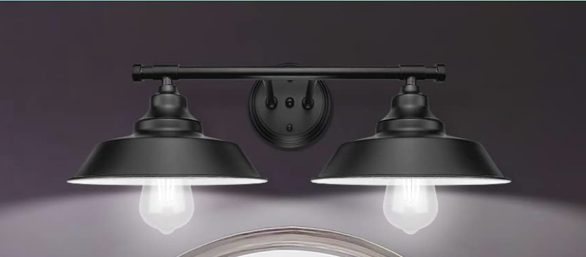 Matte, black vanity, two light farmhouse, light fixture