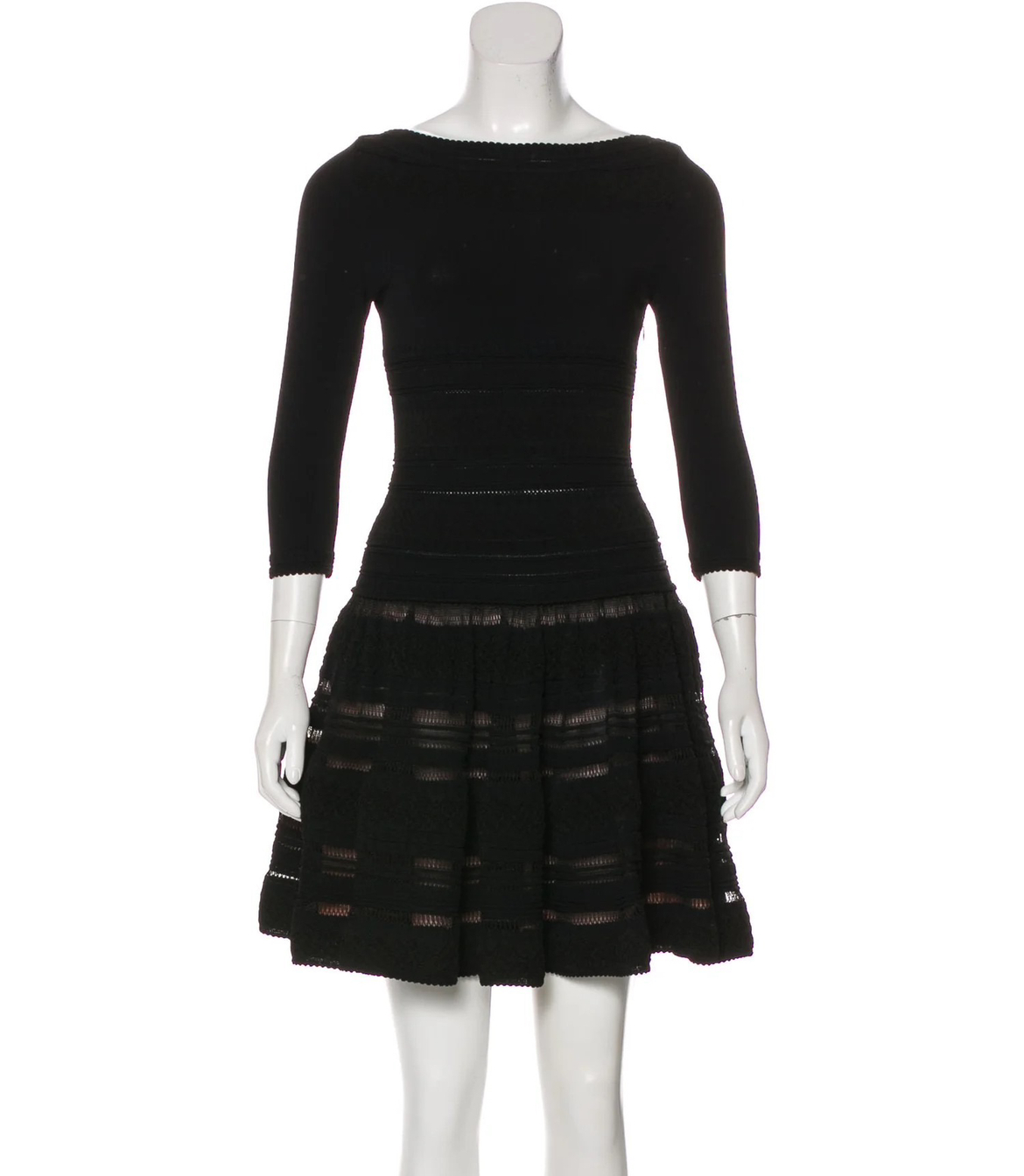 ALAÏA Flared Quarter Sleeve Black Mini Dress US4 FR36