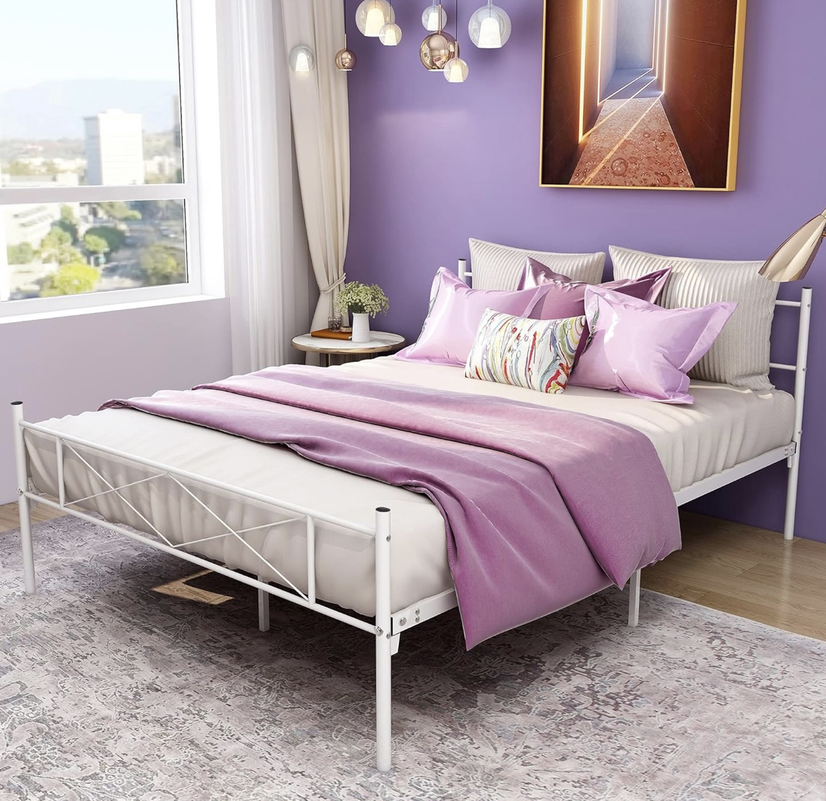 Metal Bed Frame (White, Queen) - photo 2