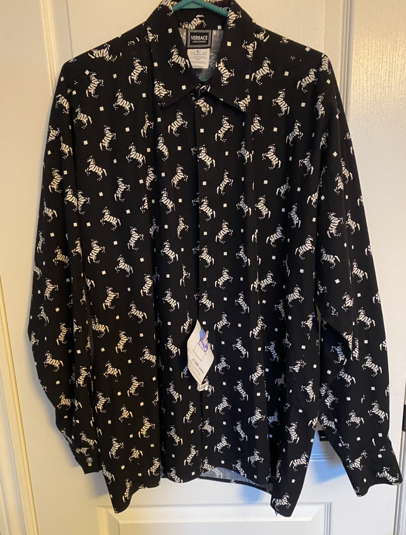 Vintage Versace Jeans Couture Men's Zebra Print Dress Shirt