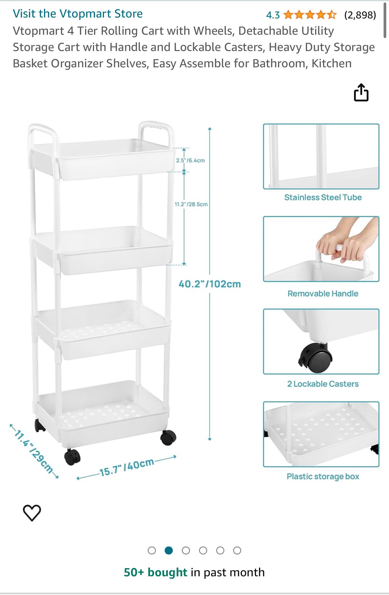 Elegant 4-Tier Detachable Storage Cart with Wheels - photo 2