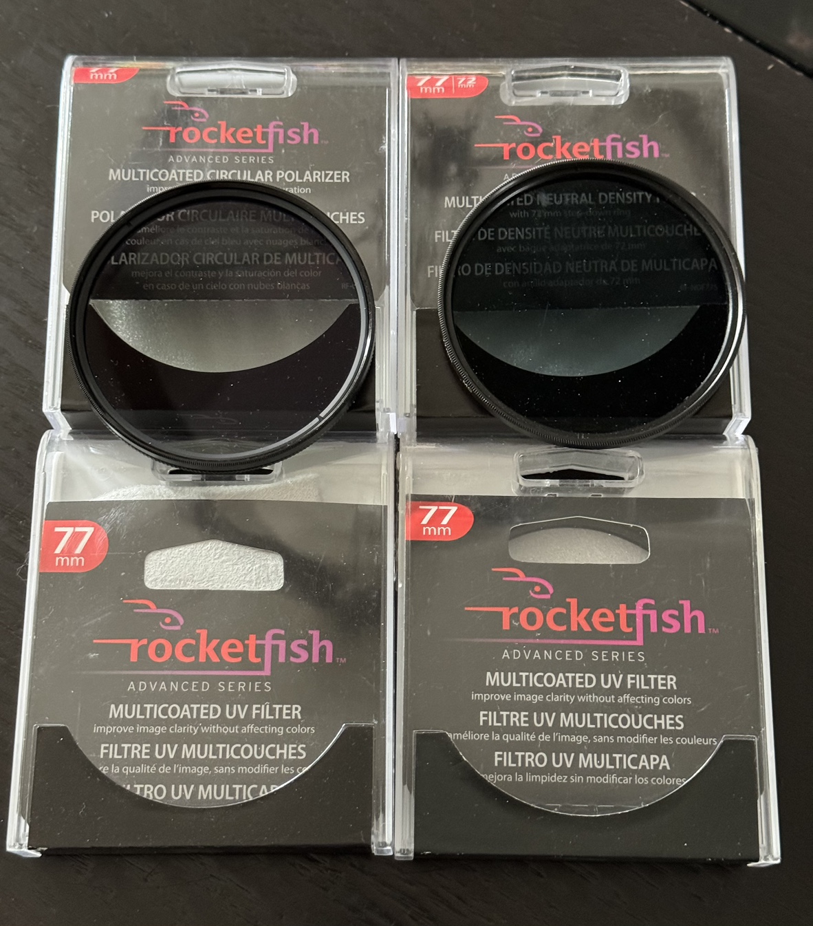 Four 77mm lens filters: UV x 2, CPL & ND thumbnail