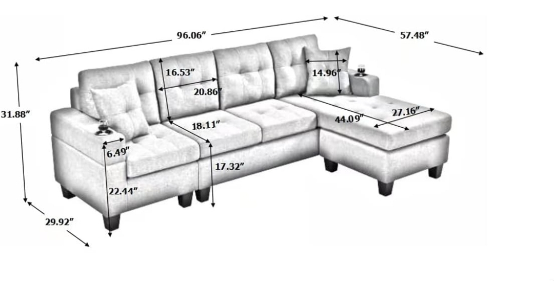 [MOVE OUT SALE] L- Shaped Sectional Sofa with 2 cup holders - photo 2