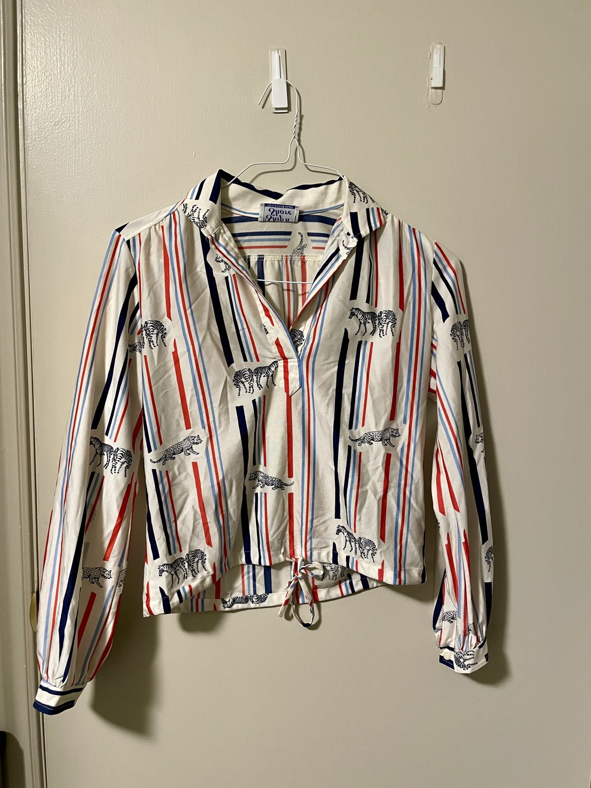 Vintage Crop Shirt w/ Funky Print Zebra Cheetah, Size 8 thumbnail