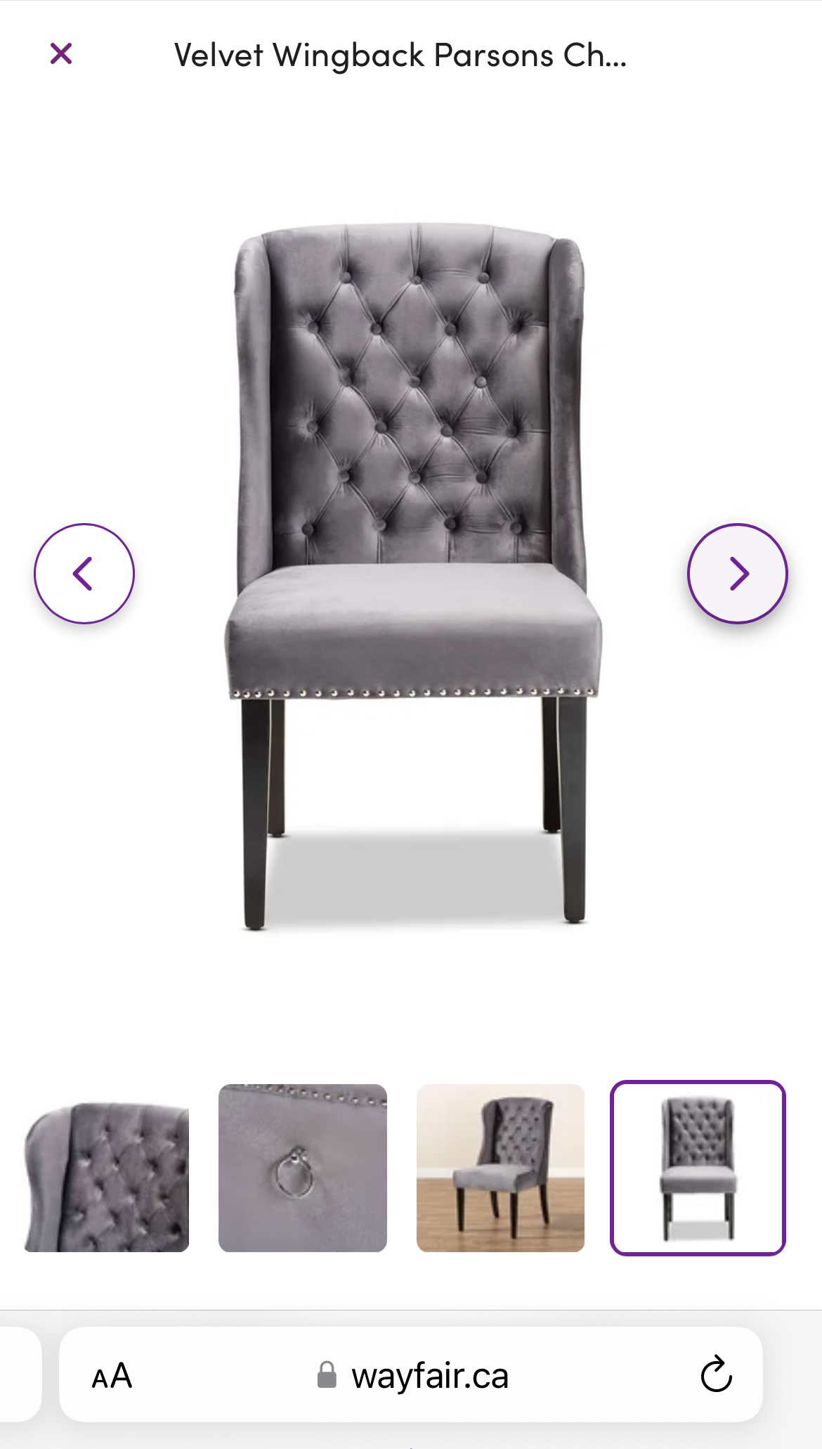 Brand New GREY Velvet Wingback Dining Accent Chair 2 available image indicator(6)