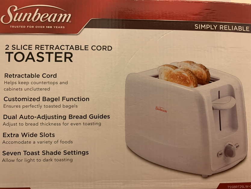 Sunbeam 2 slice toaster with removable crumb tray