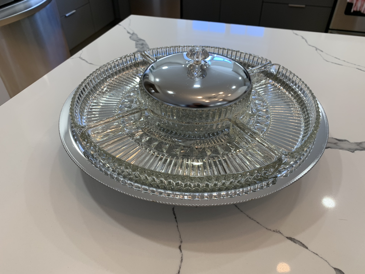 Kromex Lazy Susan Chrome & Glass Round Relish Tray image indicator(2)