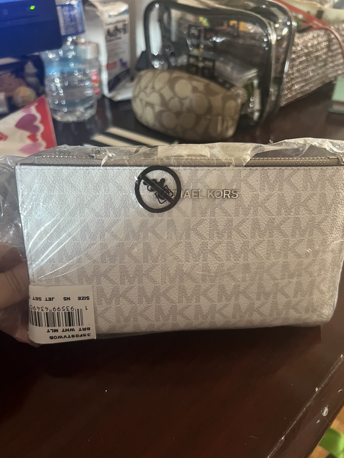 MICHAEL  KORS Large Logo and Leather Wristlet thumbnail