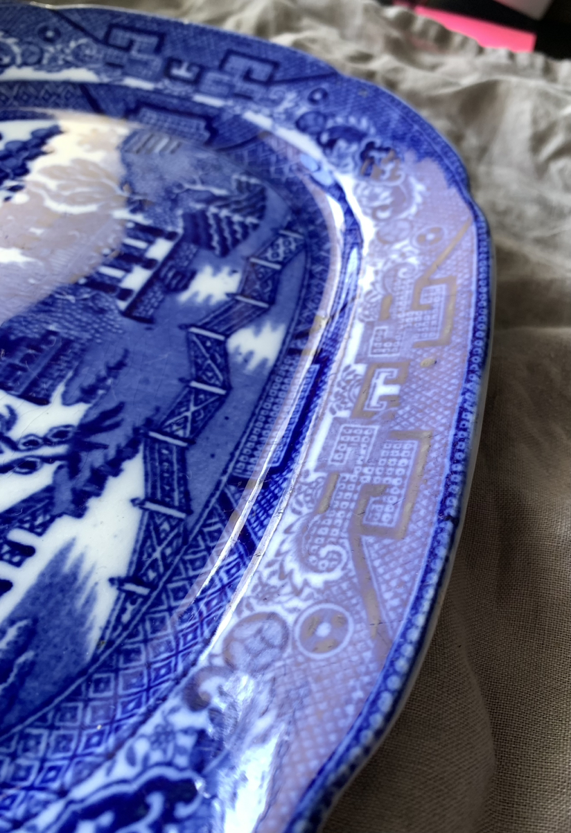 Antique 1830's Blue Willow Porcelain Platter From England image indicator(3)