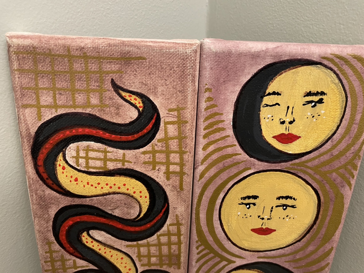 Snake coiled moon phase face original art acrylic on canvas image indicator(3)