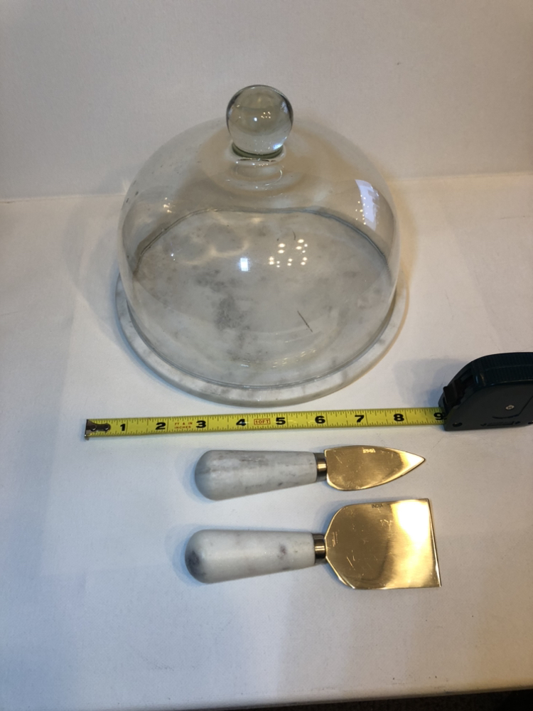 Domed Marble Cheese Board and Knives