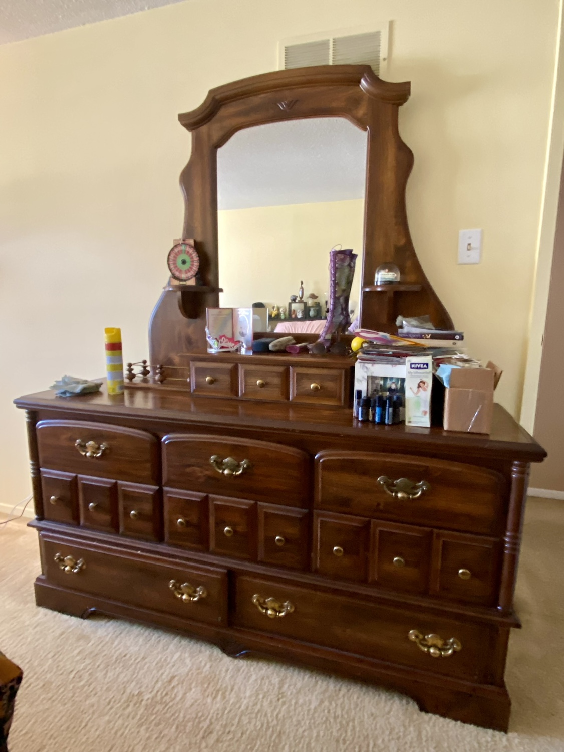 Vintage Real Wood 8-Drawer Dresser with Mirror - photo 2