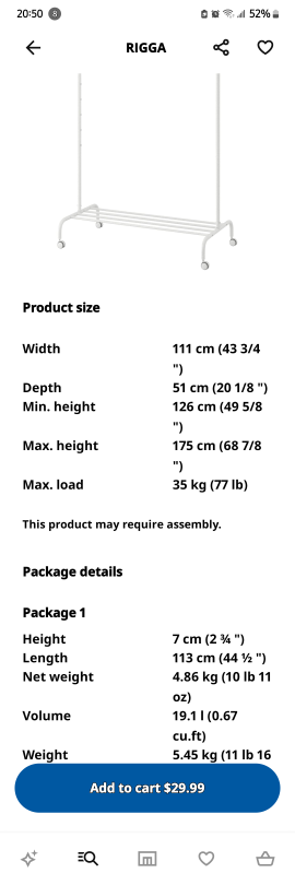Clothing rack  ONLY  -  IKEA Rigga image indicator(2)