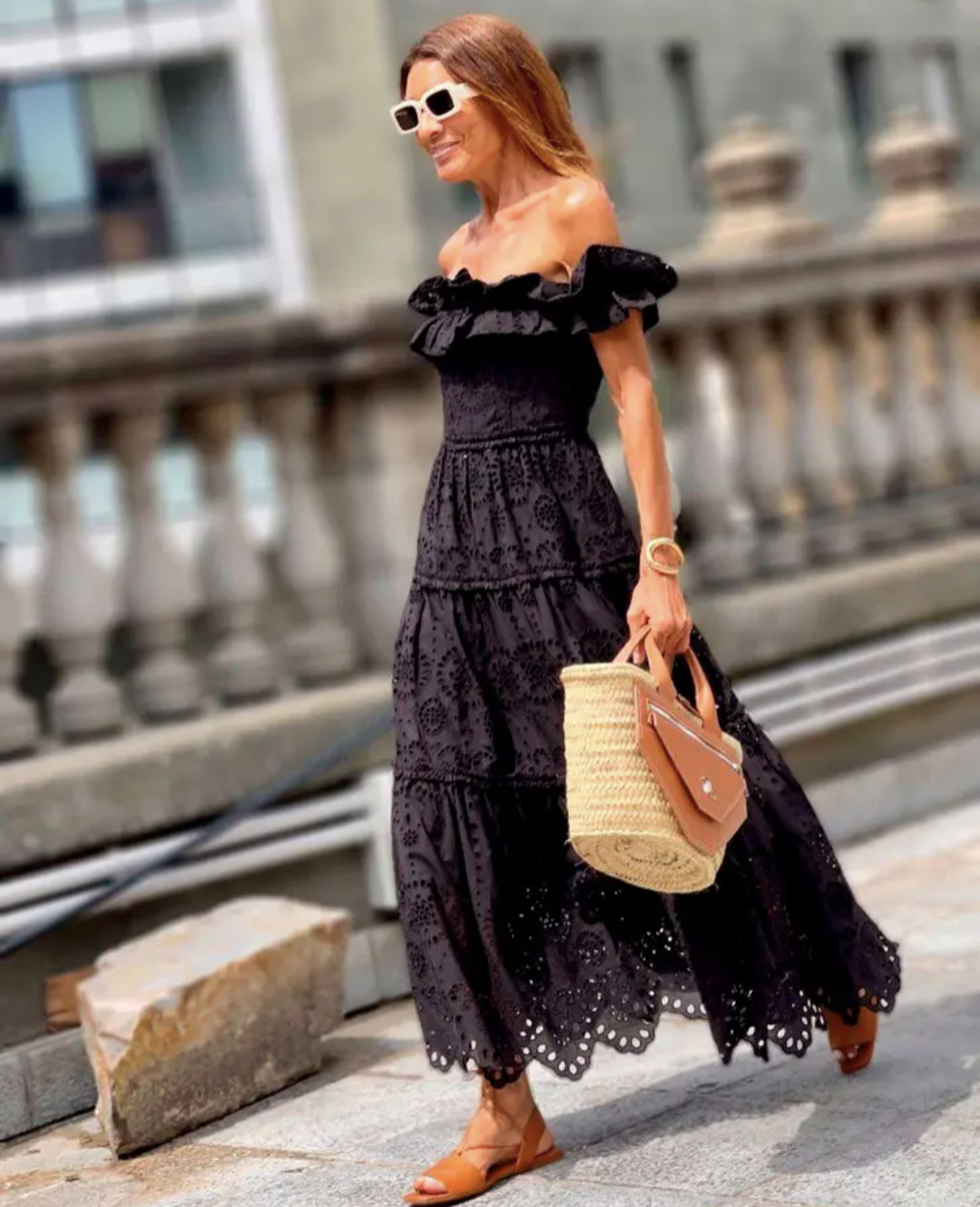 New no tag Zara embroidered eyelet midi dress black Size S thumbnail