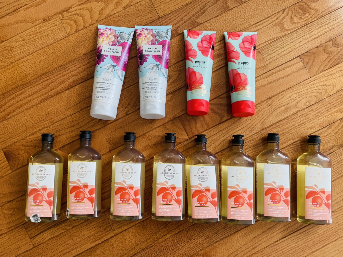 New and unopened body washes and cream from Bath & BodyWorks