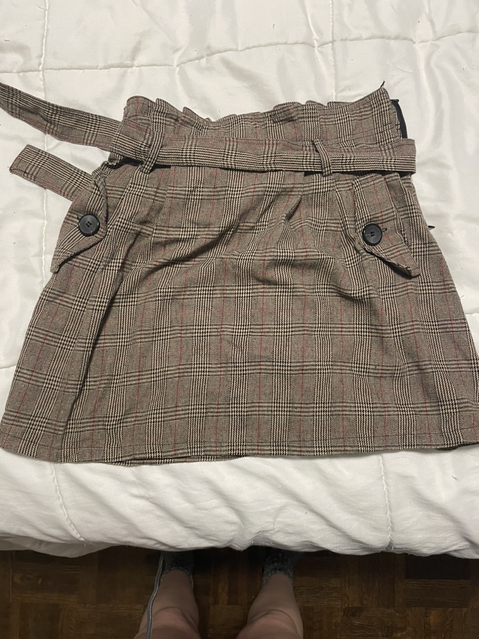 Plaid skirt with bowknot belt
