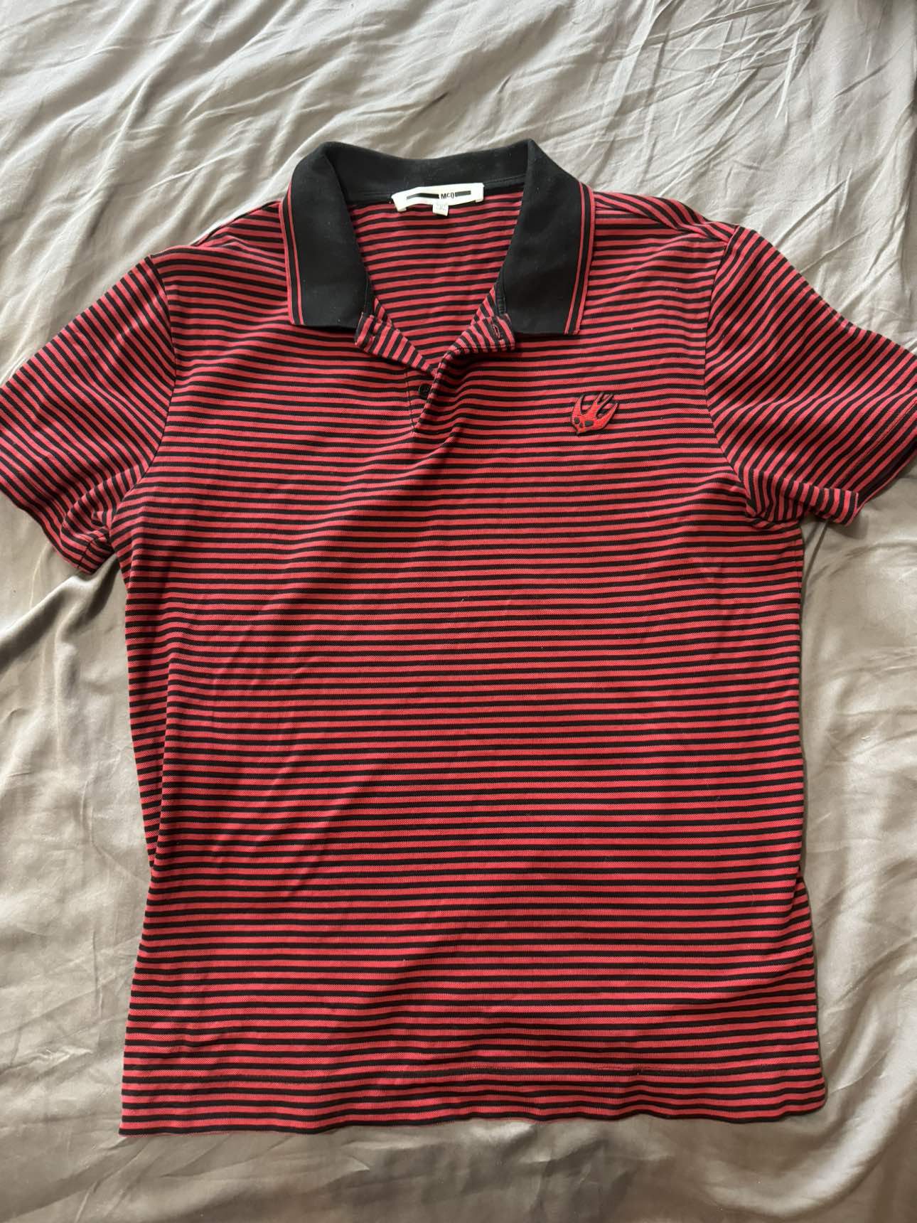 McQ Men’s red and black striped Polo small thumbnail