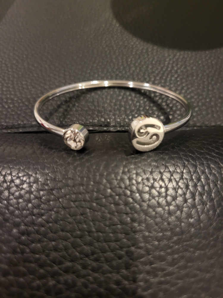 Stainless Steel Cancer Bangle with Clear Crystal image indicator(2)